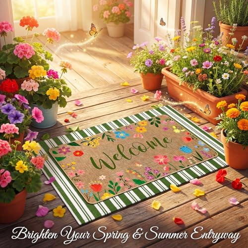 Tinideya 2 Pcs Floral Layered Door Mat Outdoor Wildflower Welcome Mat - Image 5