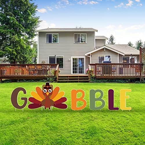 Gerrii 6 Pcs Thanksgiving Fall Yard Sign Gobble Outdoor Decorations 11.8'' - Image 7