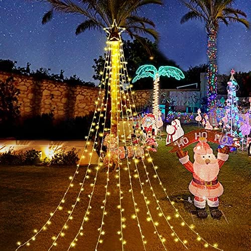 (New Christmas Decoration Lights, 320 LED Waterfall Christmas Tree Lights with 12" Star Topper, 8 Modes Indoor Outdoor String Lights for Yard, Party, Home, Holiday (Warm White) - Image 6