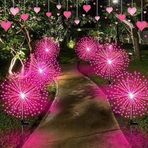 Tujoe 6 Pack Pink Solar Firework Lights 180 LED 8 Lighting Modes - Image 6