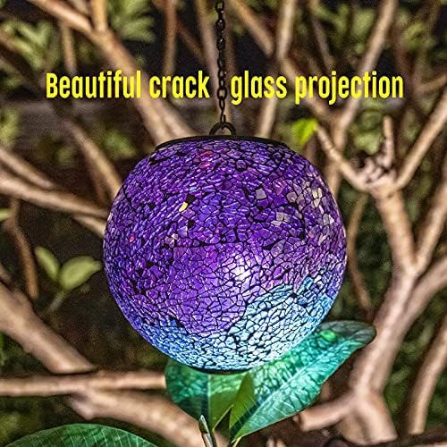 VCUTEKA Hanging Solar Lanterns Mosaic Crackle Glass Solar Lights, Purple - Image 2