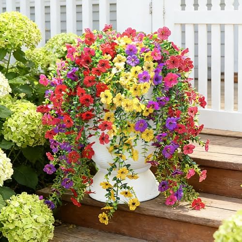 Artificial Hanging Flowers for Outdoors Summer Decor, 6 Bundles UV Resistant Realistic Faux Silk Flowers, Fake Plants for Planter Indoor Outside Garden Porch Patio Balcony Yard Farmhouse - Image 2