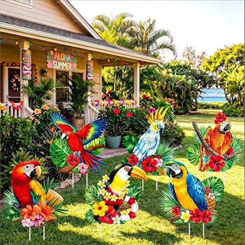 SiliFine 6 Pcs Tropical Parrot Birds Outdoor Decor 2026 Vbs Decorations Jungle Party Rainforest Themed Decorations Outside Yard Sign Garden Stakes for Summer Hawaiian Luau Classroom Birthday Party - Image 5
