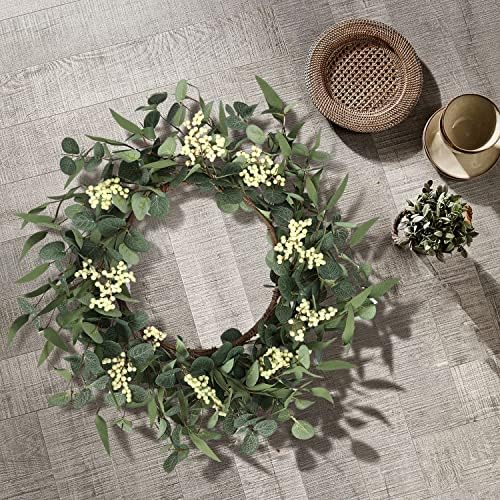 Pinkpum 20'' Eucalyptus Wreath for Front Door Porch Decor, Spring Summer - Image 4