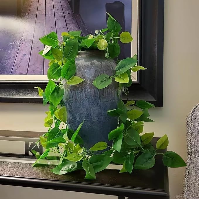 BLEUM CADE Fake Hanging Plants, 8pcs Artificial Pothos Vines Greenery for Wall Home Living Room Office Indoor Outdoor Decor (No Baskets) - Image 4