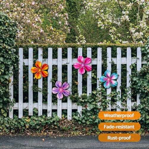 Giyyomtr Metal Flowers Wall Decor - 4pcs Metal Wall Art Hanging Decorations for Outdoor Fence Garden Yard Patio Exterior Wall Decor - Image 4