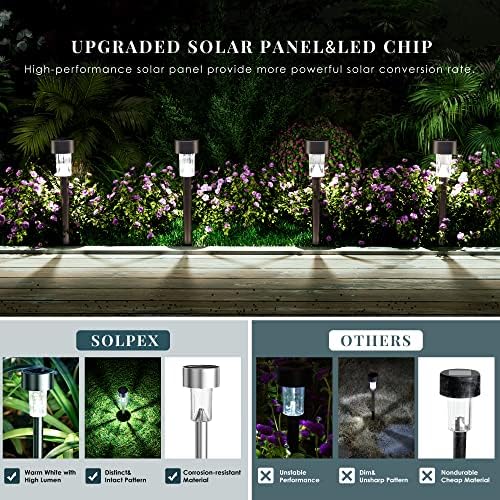 SOLPEX 16 Pack Solar Lights Outdoor, Stainless Steel Solar Pathway Lights - Image 4
