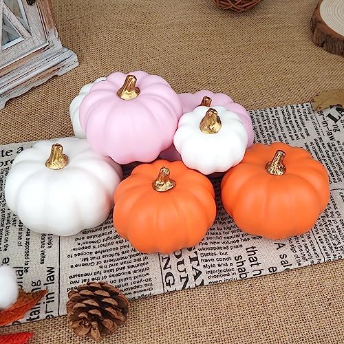 Artmag Artificial Pumpkins Bulk 12Pcs Assorted Sizes and Colors Harvest Lifelike Pumpkin Fake Foam Pumpkin for Fall Autumn Halloween Home Party Thanksgiving Party Holiday Decor - Image 3