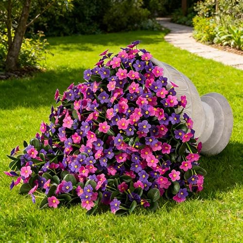 Artificial Fake Hanging Flowers Plants for Outdoor Spring Summer Decoration, 2PCS Faux Silk Daisy Flower Look Real UV Resistant Orchid Vine for Home Outside Garden Wall Indoor(Dark Purple and Fuchsia) - Image 3