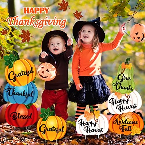 Vicenpal 6 Pcs Fall Pumpkin Yard Stakes Thanksgiving Harvest Lawn Sign - Image 6