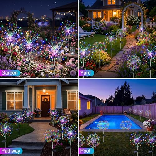 btfarm 2 Pack Solar Garden Lights Outdoor, 8 Modes Firework Lights Outside - Image 6