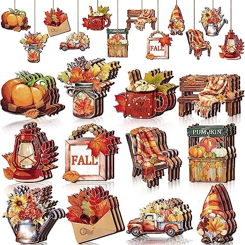 Huwena 36 Pcs Fall Tree Ornaments Thanksgiving Wooden Hanging Decorations by Huwena