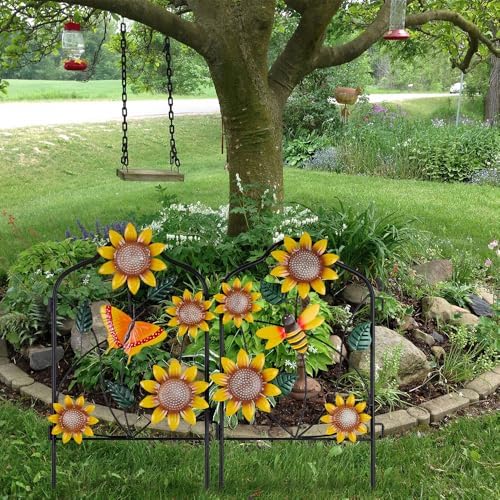 hogardeck Garden Decor for Outside, Set of 2 Metal Fence Decorative Garden Stakes with Flowers for Sunflower Decor, Yard Signs for Outdoor Patio Lawn Backyard Porch - Image 6