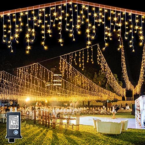 132ft Icicle Lights for Outside - 1280 LED Christmas Lights Warm White by Nielfoi