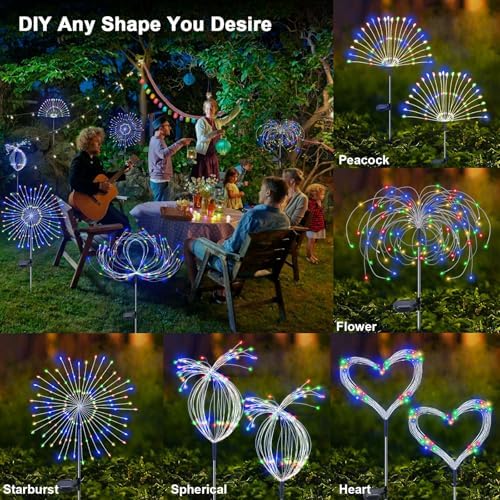 Solar Garden Lights Outdoor, 2 Pack 120 LED Twinkling Firework Lights Decorative with 2 Modes, Outdoor Waterproof Solar Starburst Light for Outside Yard Pathway Garden Decor, Multicolor - Image 4