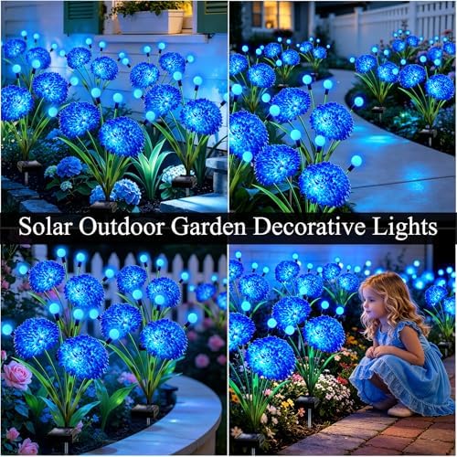 Solar Firefly Lights Outdoor Waterproof, 8 Pack Blue Solar Flowers Swaying Lights With Flowers, Flower Light Garden Decor for Outside Yard Patio Halloween Christmas, Gifts for Women Grandma - Image 6