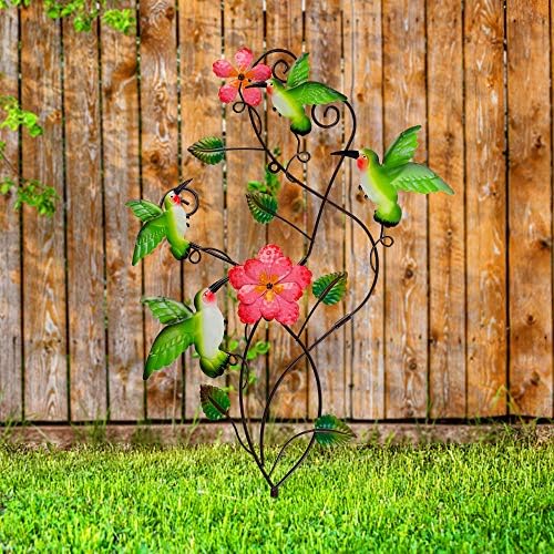 Juegoal 28 Inch Hummingbirds Garden Stake Decor, Colorful Look & Personalities Flowers Metal Wall Art Spring Decoration, Yard Outdoor Lawn Pathway Patio Ornaments - Image 6