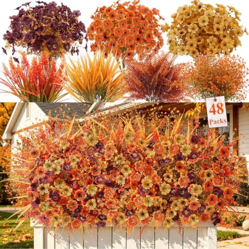 Alupssuc 48Pcs Artificial Fall Flowers for Outdoors Decor, Fake Mums Plants by Alupssuc