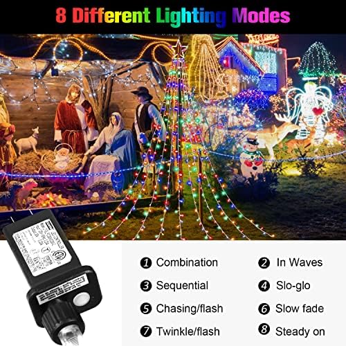 Outdoor Christmas Decorations Star String Lights, 317 LED 11.5 ft Waterfall Tree Lights with 8 Memory Lighting Modes&Timer Christmas Star Lights for Yard Indoor, Festival, Party, Decorations - Image 3