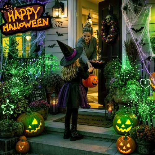GIGALUMI 4 Pack Solar Firework Lights Outdoor, Halloween Decor, Green - Image 5
