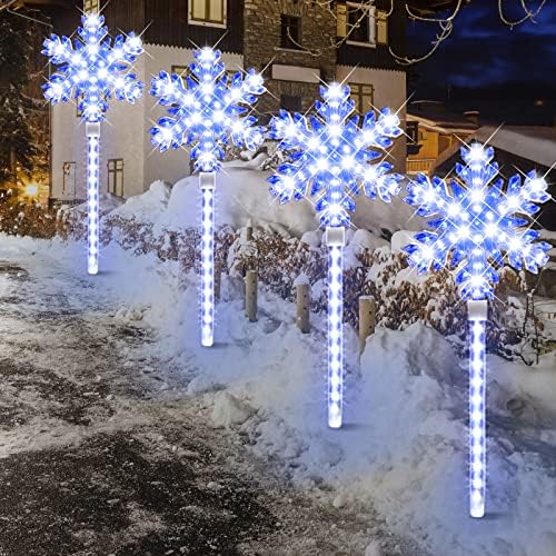 XMASLAMD 17" 568LED Christmas Snowflake Pathway Lights Outdoor,4 Pack Christmas Garden Decoration Light with Flowing Display Effect,Waterproof Lights for Yard Lawn,Walkways（White and Blue） by XMASLAND