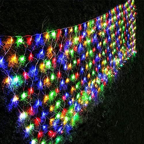 LJLNION Christmas Net Lights, 360 LED 12ft x 5ft Connectable Mesh Fairy String Lights,8 Modes Low Voltage Safe Adaptor for Xmas Trees, Bushes, Wedding, Outdoor Garden Decorations, Multicolor by LJLNION