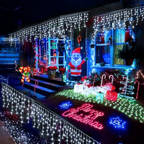 Christmas Lights Outdoor, 164FT 1600 LED Ice Lights for Outside with 320 Drops, 8 Modes Timer Memory Function, IP44 Waterproof Ice String Lights for Christmas Party Eaves Yard Decor (Cool White) - Image 6