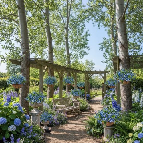 Artificial Hanging Plants Flowers with Basket 2 Packs, Artificial Hanging Flowers for Outdoors, Faux Hanging Plants Outdoor, Blue Fake Flowers - Image 6