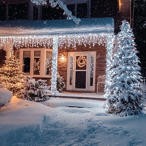 Dazzle Bright Christmas Icicle Lights, 88.5 FT 1080 LED 8 Modes Curtain Fairy Lights with 180 Drops, Xmas String Lights for Outdoor Holiday Wedding Party Decorations (White) - Image 3