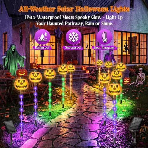Upgraded Solar Pumpkin Lights Outdoor Halloween Decorations, 12 Pack - Image 4