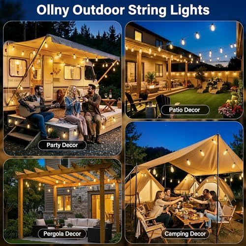Ollny Outdoor String Lights 66FT, Shatterproof Connectable Patio Lights with 25 ST38 Edison LED Bulbs, 2200K Warm White Waterproof Outside Hanging Lights for Backyard, Gazebo, Porch, Balcony, Bistro - Image 2