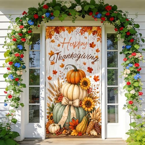 NYZE Happy Thanksgiving Pumpkin Door Cover, Fall Harvest Sunflower Door Banner, Autumn Maple Leaf Farmhouse Porch Decor for Thanksgiving Indoor Outdoor - Image 7