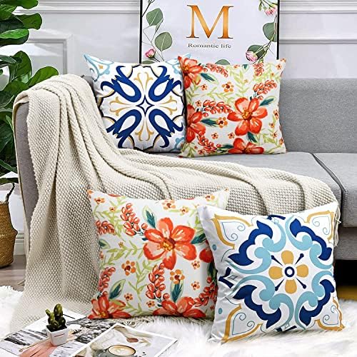 Pyonic Outdoor Pillows Covers Pack of 2 Spring Floral Waterproof Throw Pillow Covers 18X18 inch Outdoor Pillows for Patio Furniture Garden Square Outside Waterproof Pillow - Image 6