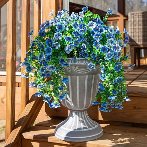 HyeFlora Artificial Flowers for Outdoors Decoration, 2Pcs Blue Fake Hanging Spring Summer Decor, Lifelike Plants, UV & Fading Resistant Flower for Porch Patio Balcony Planter Yard Home Garland - Image 6