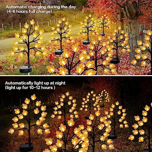 Solar Fall Lights for Thanksgiving Decorations Outdoor, Light up 40LED Orange Maple Leaves Path Lights, Waterproof Solar Thanksgiving Lights for Fall Autumn Garden Patio Home Decor 2PACK - Image 5