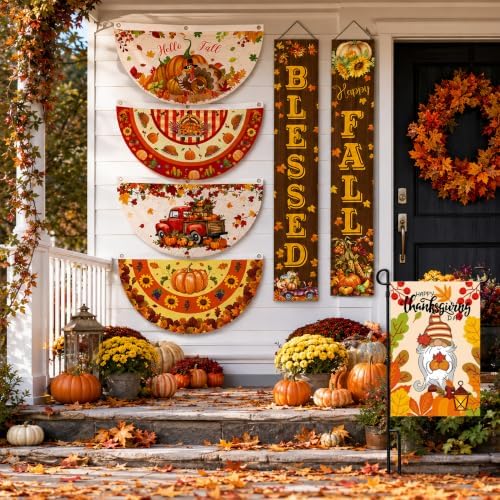 7Pcs Fall Thanksgiving Day Decor Door Banner Outside Bunting Set - Image 4