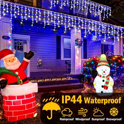 Christmas Lights Outdoor, 49FT 480 LED Ice Lights for Outside, 90 Drops Ice String Lights with 8 Modes, Waterproof Timer & Memory for Yard, Garden, Eaves, Patio, Party (Blue and Cool White) - Image 3