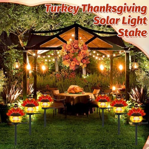 1 Pack Thanksgiving Decorations Outdoor Turkey Solar Lights, Hand Painted Fall Solar Stake Lights, Thanksgiving Turkey Decor for Garden Yard Lawn Pathway Walkway Driveway Patio Front Porch - Image 6