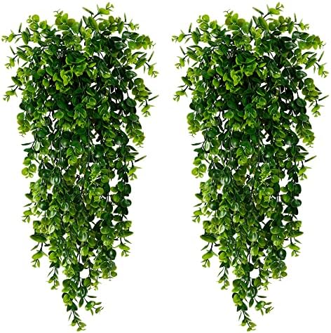 Sggvecsy 4 Pack Artificial Hanging Plants Fake Hanging Plant Faux Hanging Eucalyptus Plants UV Resistant Plastic Plants for Indoor Outdoor Room Wall Wedding Patio Porch Decor by Sggvecsy