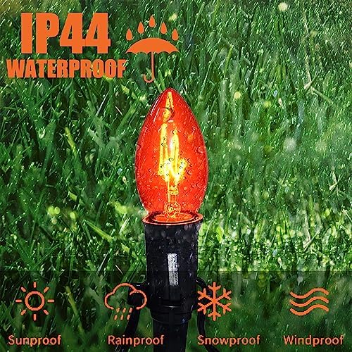 PASUTO 19.5Ft C9 Halloween Walkway Lights Pathway Lights, 10Pcs C9 Orange & Dark Purple Light Bulbs and 10Pcs Stakes, for Halloween Outdoor Doorway Pathway Driveway Sidewalk Garden Yard Lawn Lights - Image 3
