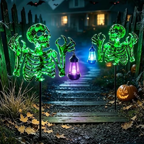 Halloween Decorations Outdoor Scary Skeleton Yard Stakes Solar Lights 2Pack - Image 5