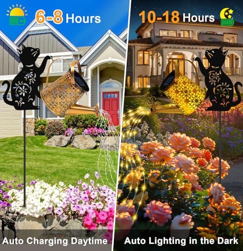 Solar Garden Lights Outdoor Decor, Cat Watering Can Lights for Yard, 1 Pack - Image 3