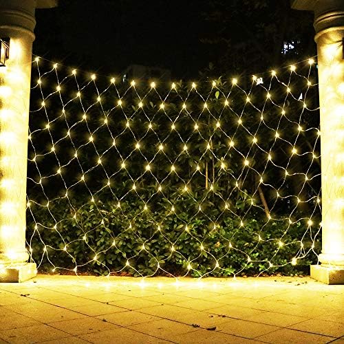 Net Light Outdoor Mesh Christmas Decorations, 100LED String Light Plug in Connectable Tree Warp Hanging 5ft x 5ft for Halloween, Shrubs, Lawn, Backyard, Walkway, Bushes, Garden Decor-Warm White by Vicila