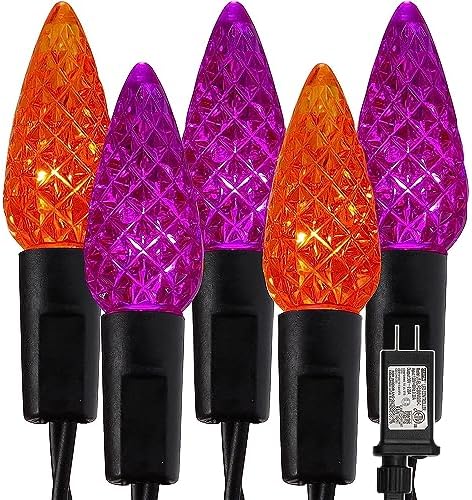 WATERGLIDE Halloween C6 String Lights, 33ft 100 LED Black Wire Fairy Lights with 29V Safe Adaptor, 8 Lighting Mode, Waterproof for Indoor Outdoor Patio Xmas Tree Party Decor, Orange & Purple by WATERGLIDE