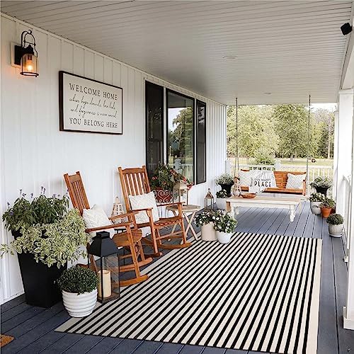KIMODE Black and White Outdoor Rug Fall Patio Porch Rug Living Room Rug - Image 3