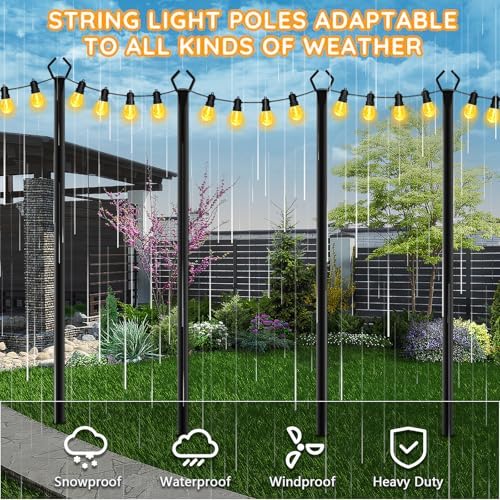 AHRLHR 6 Pack String Light Poles, Outdoor String Light Pole 10 ft Forked Metal Light Pole with Adjustable Outdoor Light Stand, Deck, Backyard, Garden, Wedding, Rustproof and Sturdy with Hooks. - Image 5