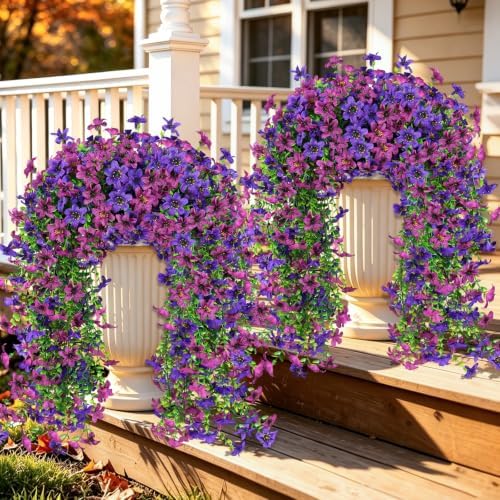 Artificial Hanging Flowers for Outdoors, 4 PCS 688-Bloom UV Resistant Mums by JulakoOnline