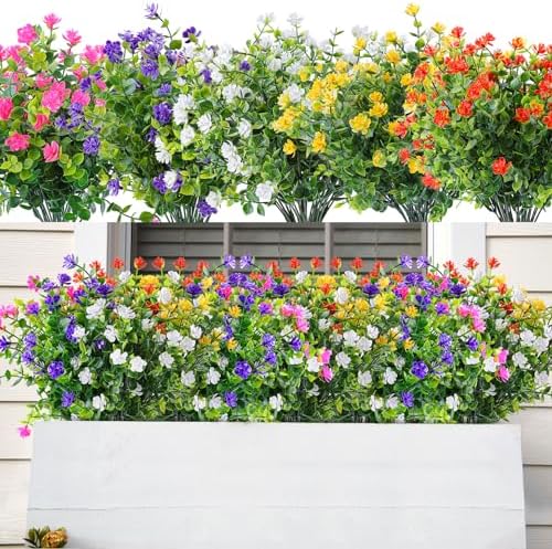 AmyHomie 20 PCS Artificial Flowers for Outdoors, UV Resistant Fake Plants by AmyHomie
