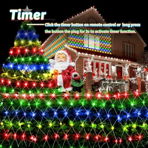 JXLEDAYY 200 LED Christmas Net Lights Outdoor Waterproof 3M*2M Mesh Lights Fairy String Lights Plug in with Timer 8 Modes for Bush Window Fence Garden Yard Roof Wall Decor-Multicolored - Image 2