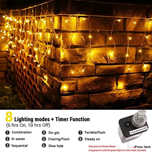 Toodour Christmas Icicle Lights Outdoor, 360 LED 29.5ft 8 Modes Fairy Icicle String Light with 60 Drops, Led Christmas Lights Twinkle for Holiday, Party, Wedding, Eaves, Xmas Decorations (Warm White) - Image 4